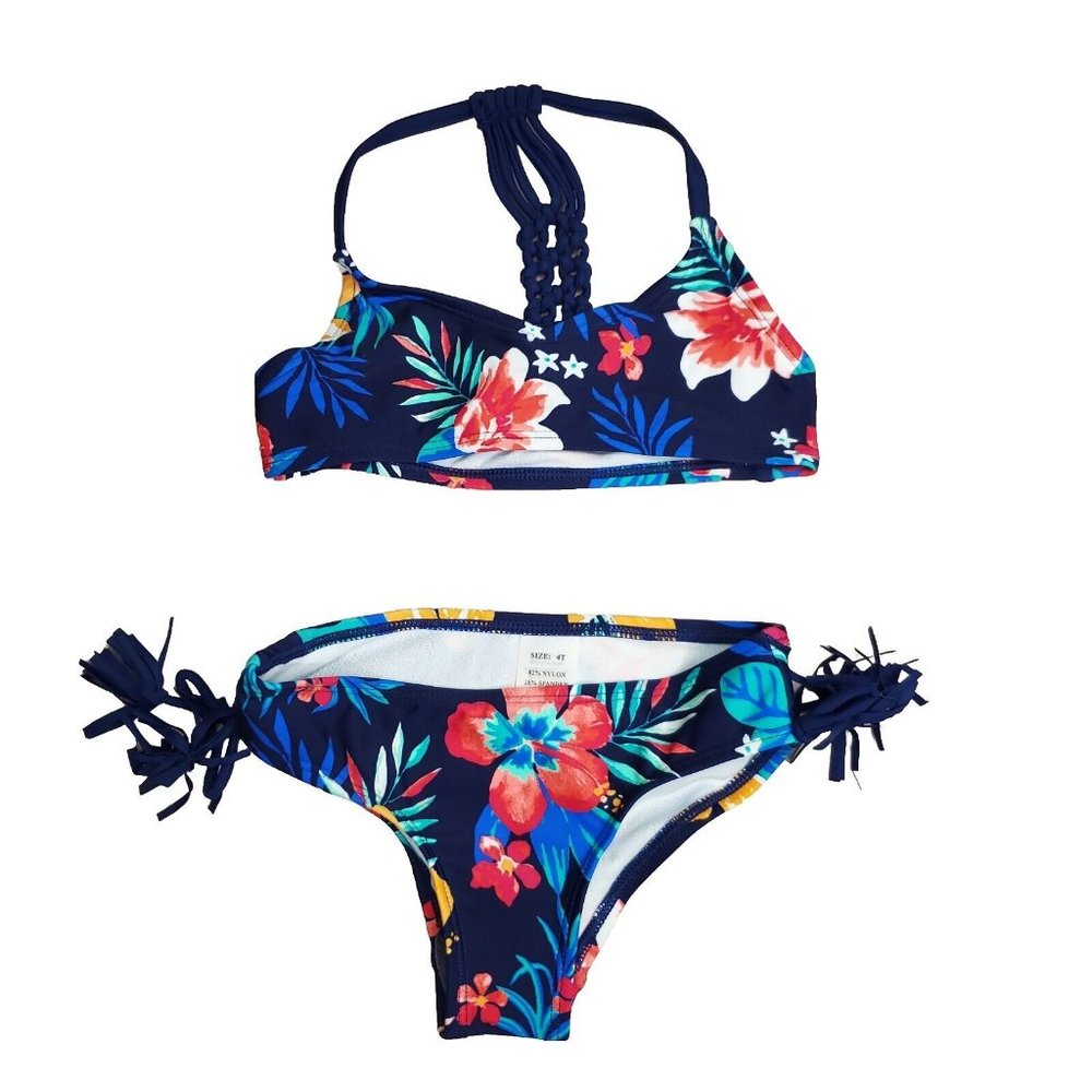Kanu Surf Girls Willow V-Neck Bikini Beach Sport 2-Piece Swimsuit Brooke Navy 4T - Picture 2 of 5